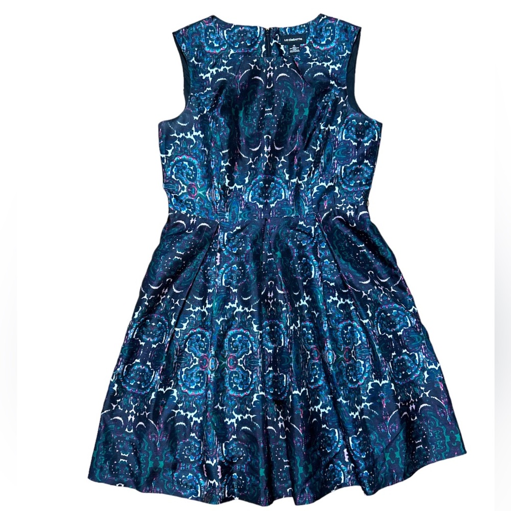 Liz Claiborne Paisley/kaleidoscope Shift Party Dress Size:10 navy/green/pink
